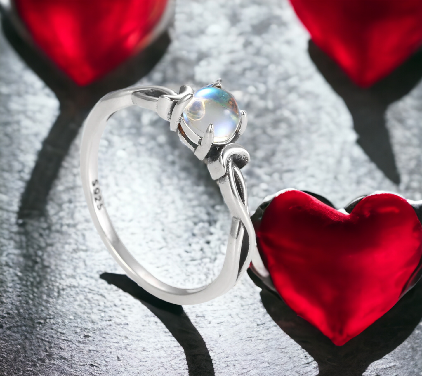 Bague Viking Femme Anneaux Nordique en Argent Sterling 925 et Pierre de Lune Gemme Artificielle Amulette Viking fait à la main Idéal Cadeau
