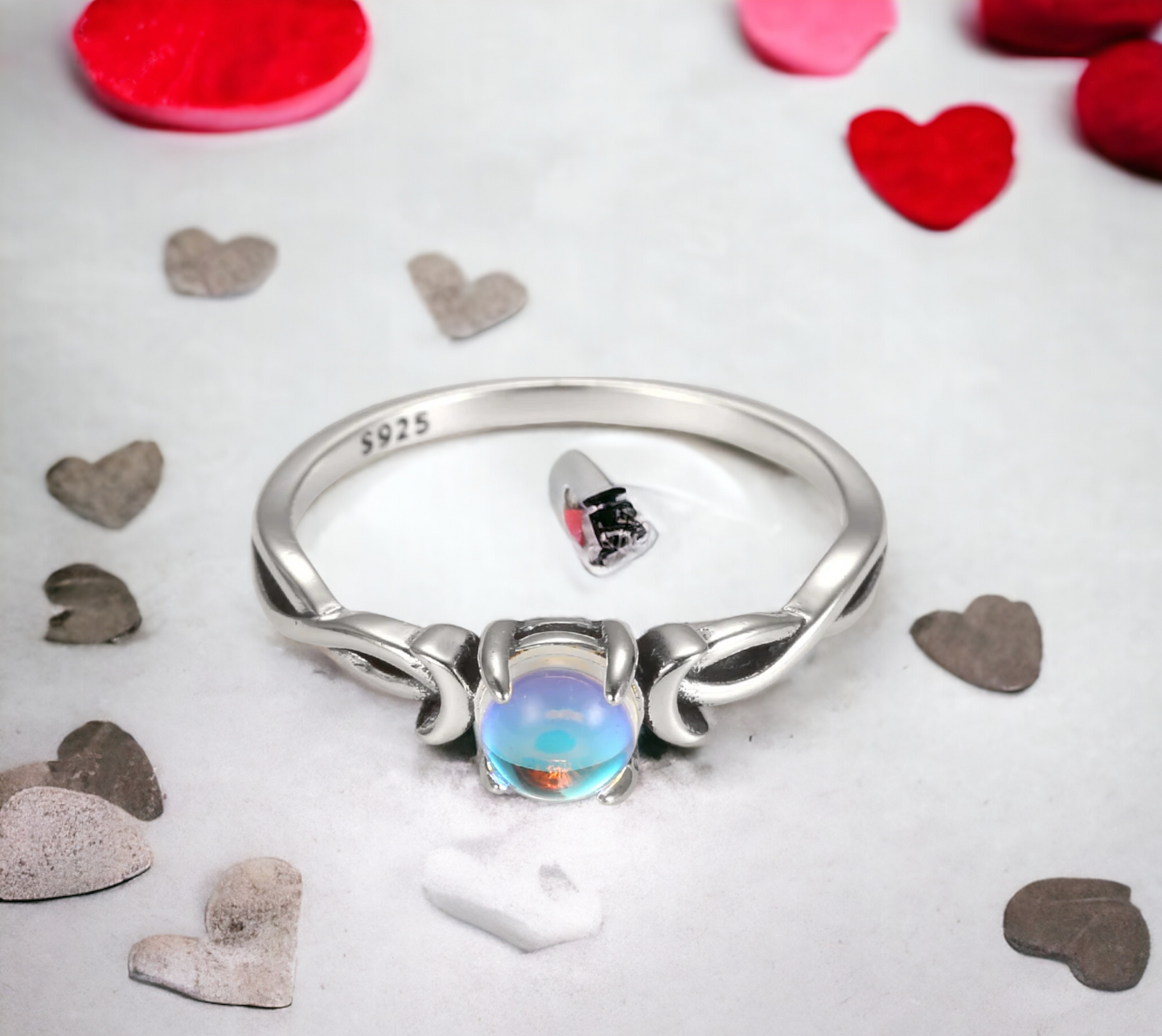 Bague Viking Femme Anneaux Nordique en Argent Sterling 925 et Pierre de Lune Gemme Artificielle Amulette Viking fait à la main Idéal Cadeau