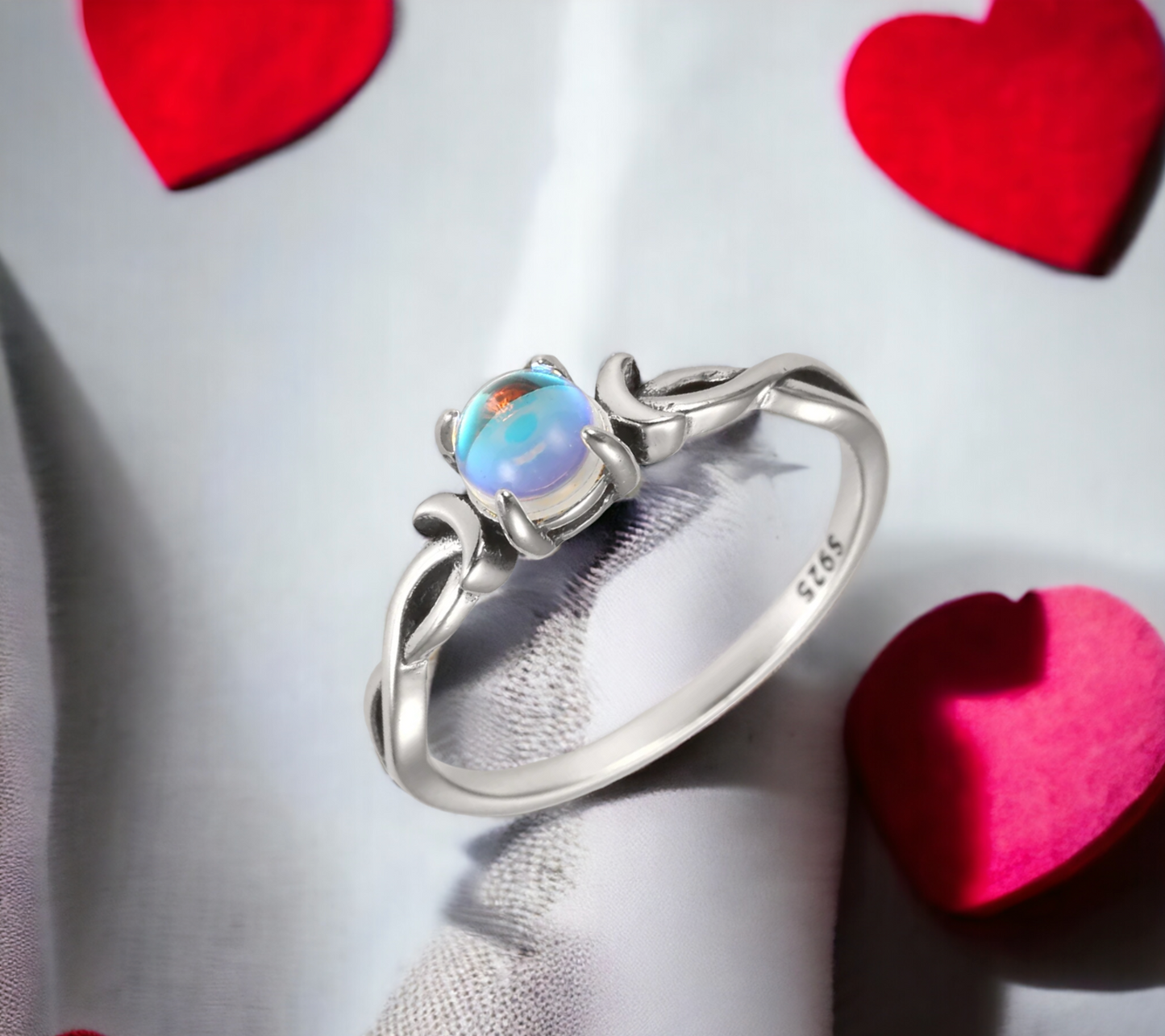 Bague Viking Femme Anneaux Nordique en Argent Sterling 925 et Pierre de Lune Gemme Artificielle Amulette Viking fait à la main Idéal Cadeau