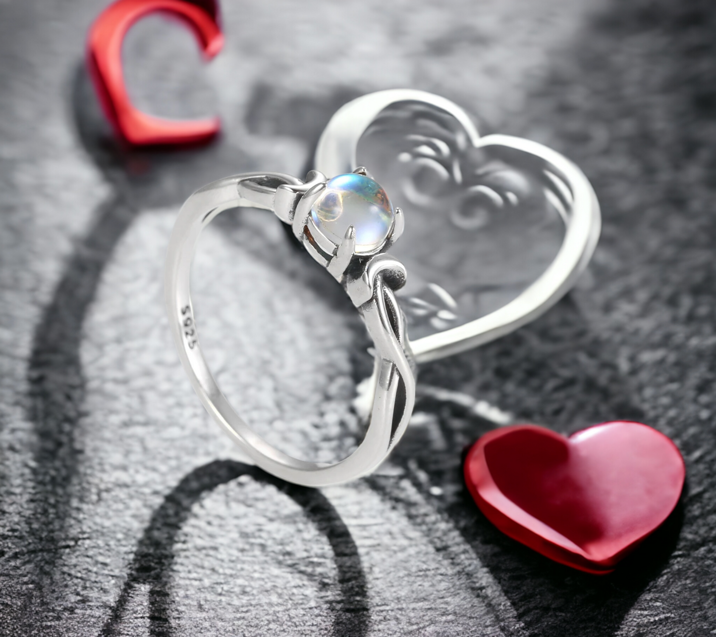 Bague Viking Femme en Argent Sterling 925 & Pierre de Lune - Amulette Nordique Faite à la Main