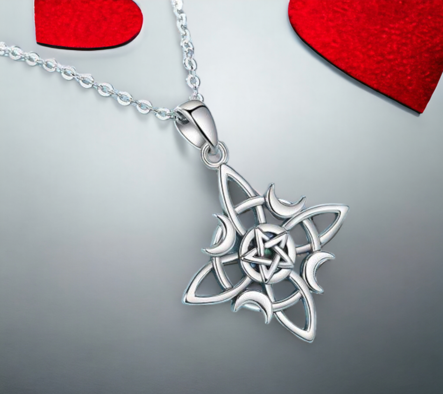 Collier Celtique Noeud de Sorcière Lune et Triquetra Talisman de Protection Cadeau de Sorcellerie Païenne Bijoux Wicca fait à la main