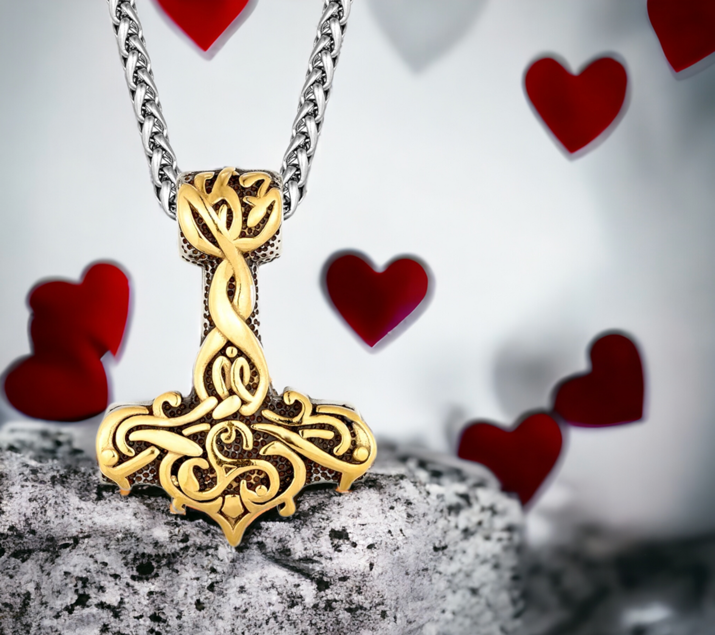Collier Viking Mjolnir marteau de Thor Mythologie Nordique Celtique en Acier Inoxydable fait à la main Couleur Or et Argent Cadeau Original