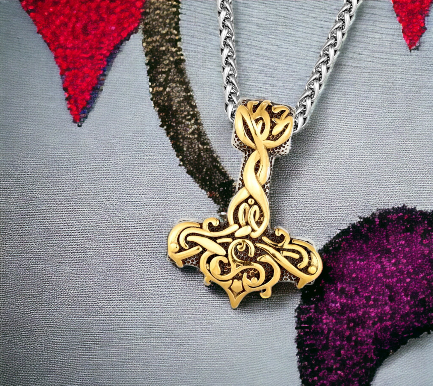 Collier Viking Mjolnir marteau de Thor Mythologie Nordique Celtique en Acier Inoxydable fait à la main Couleur Or et Argent Cadeau Original