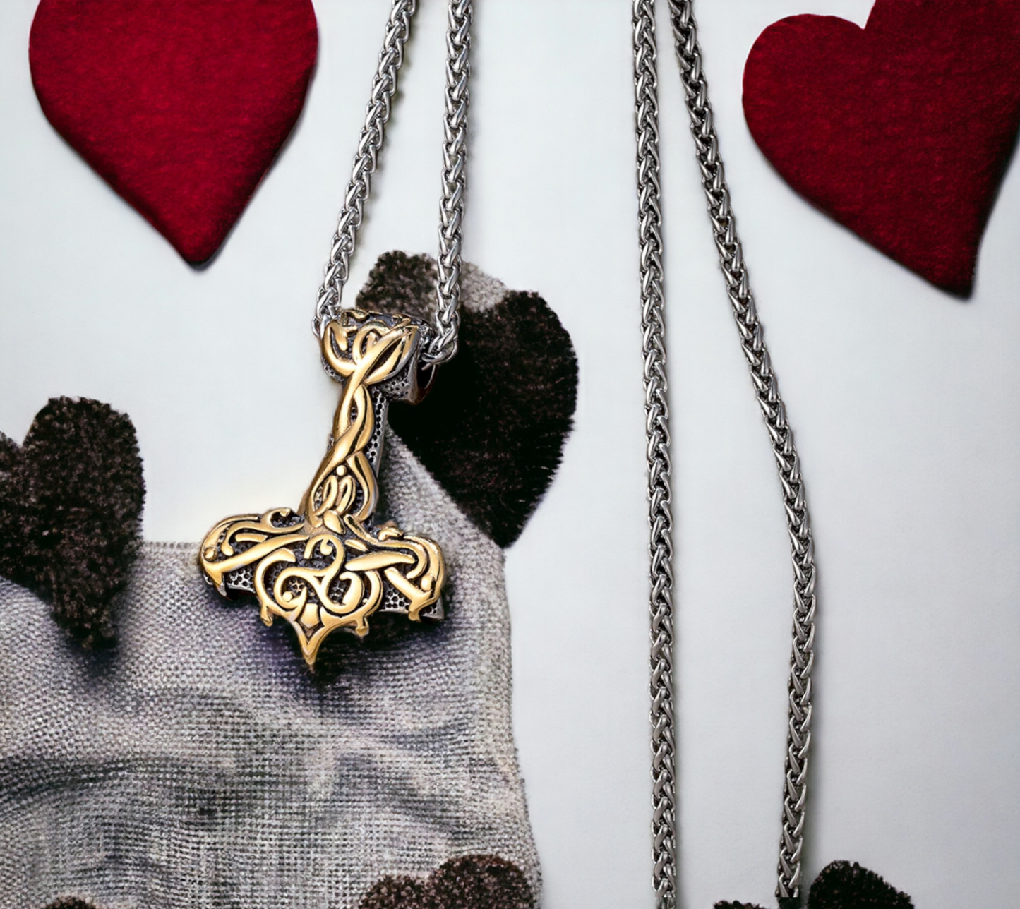 Collier Viking Mjolnir marteau de Thor Mythologie Nordique Celtique en Acier Inoxydable fait à la main Couleur Or et Argent Cadeau Original