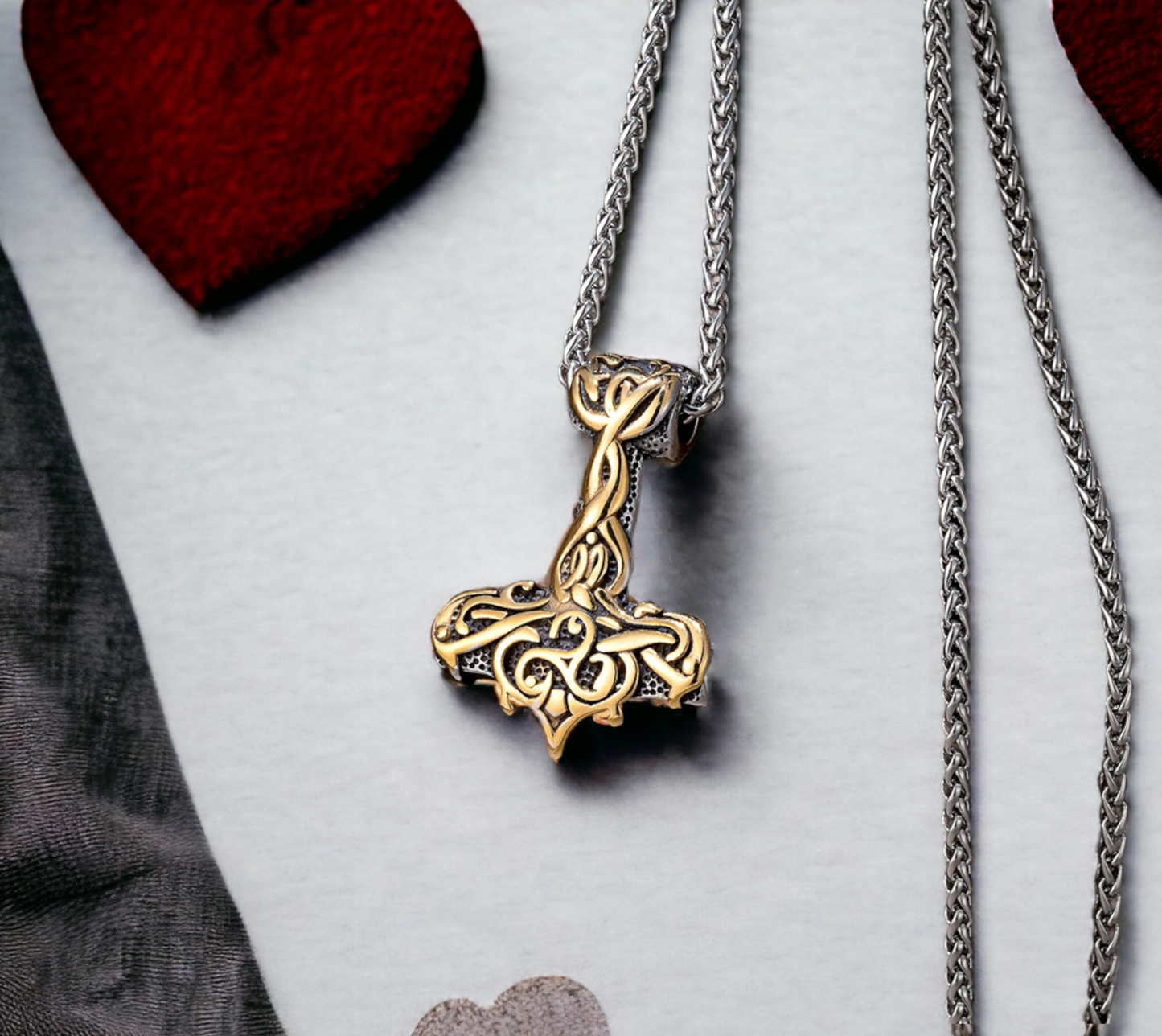 Collier Viking Mjolnir marteau de Thor Mythologie Nordique Celtique en Acier Inoxydable fait à la main Couleur Or et Argent Cadeau Original