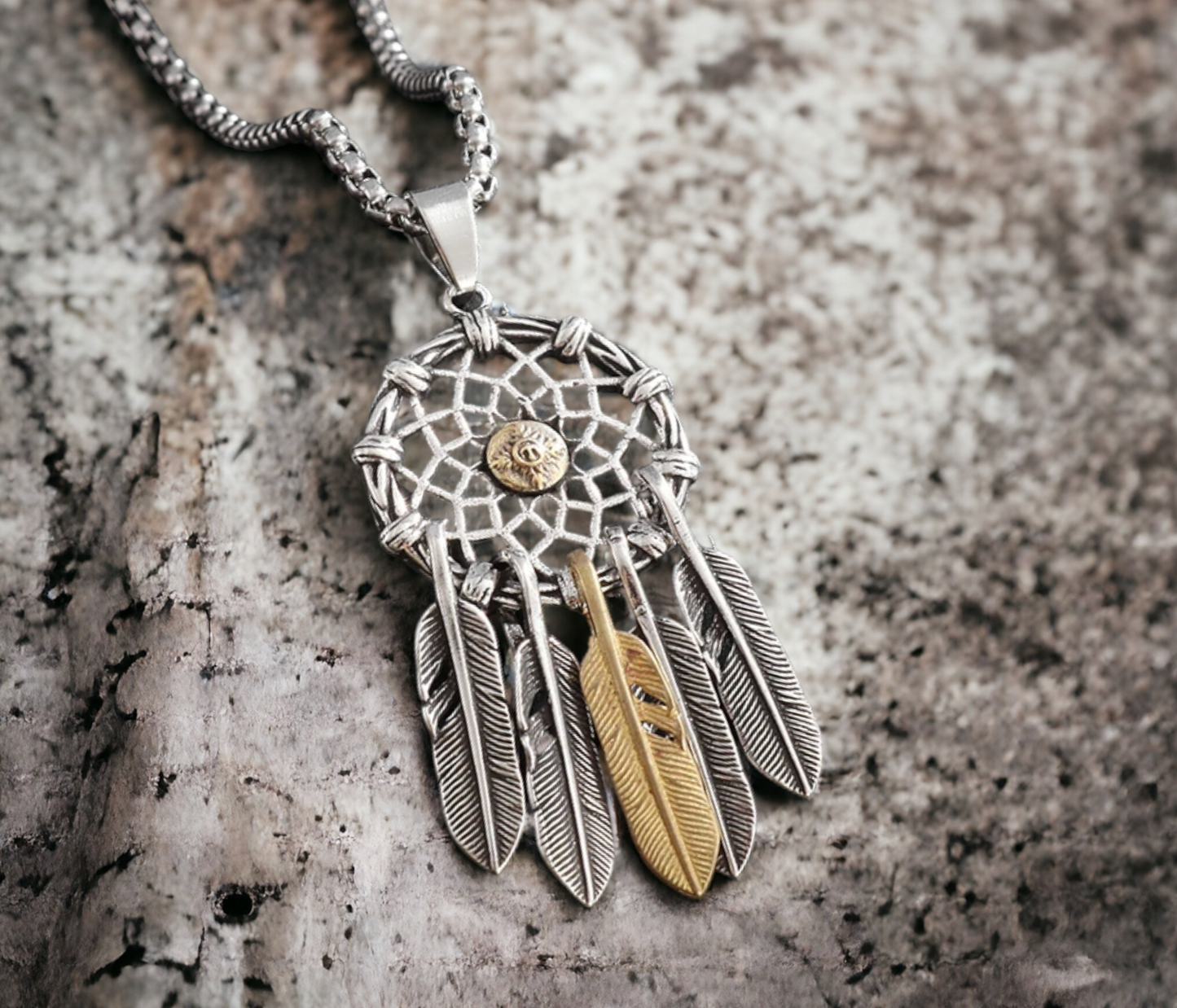 Collier Pendentif Attrape-Rêve Dreamcatcher Amulette de Protection en Acier Inoxydable fait à la main Cadeau Original Idéal Cadeau
