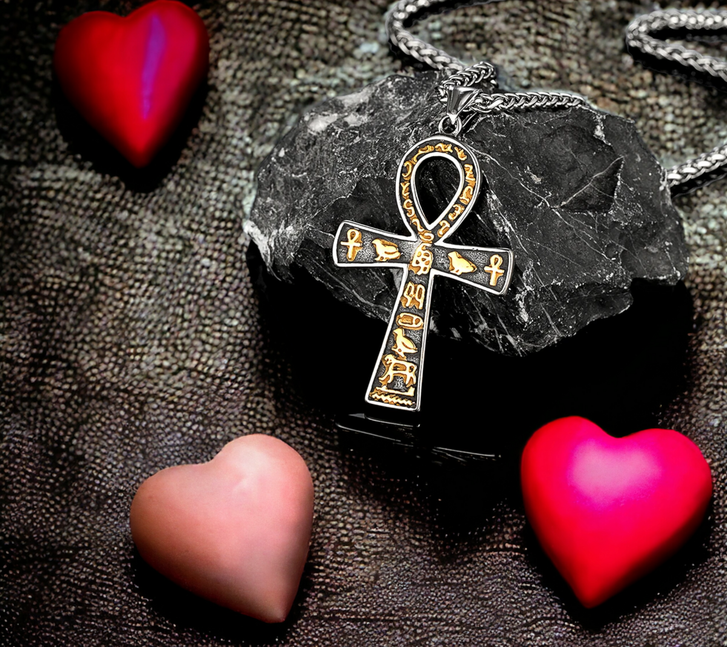 Collier Pendentif Croix Egyptienne Ankh Clé de Vie Amulette de Protection en Acier Inoxydable fait à la main Cadeau Original Idéal Cadeau