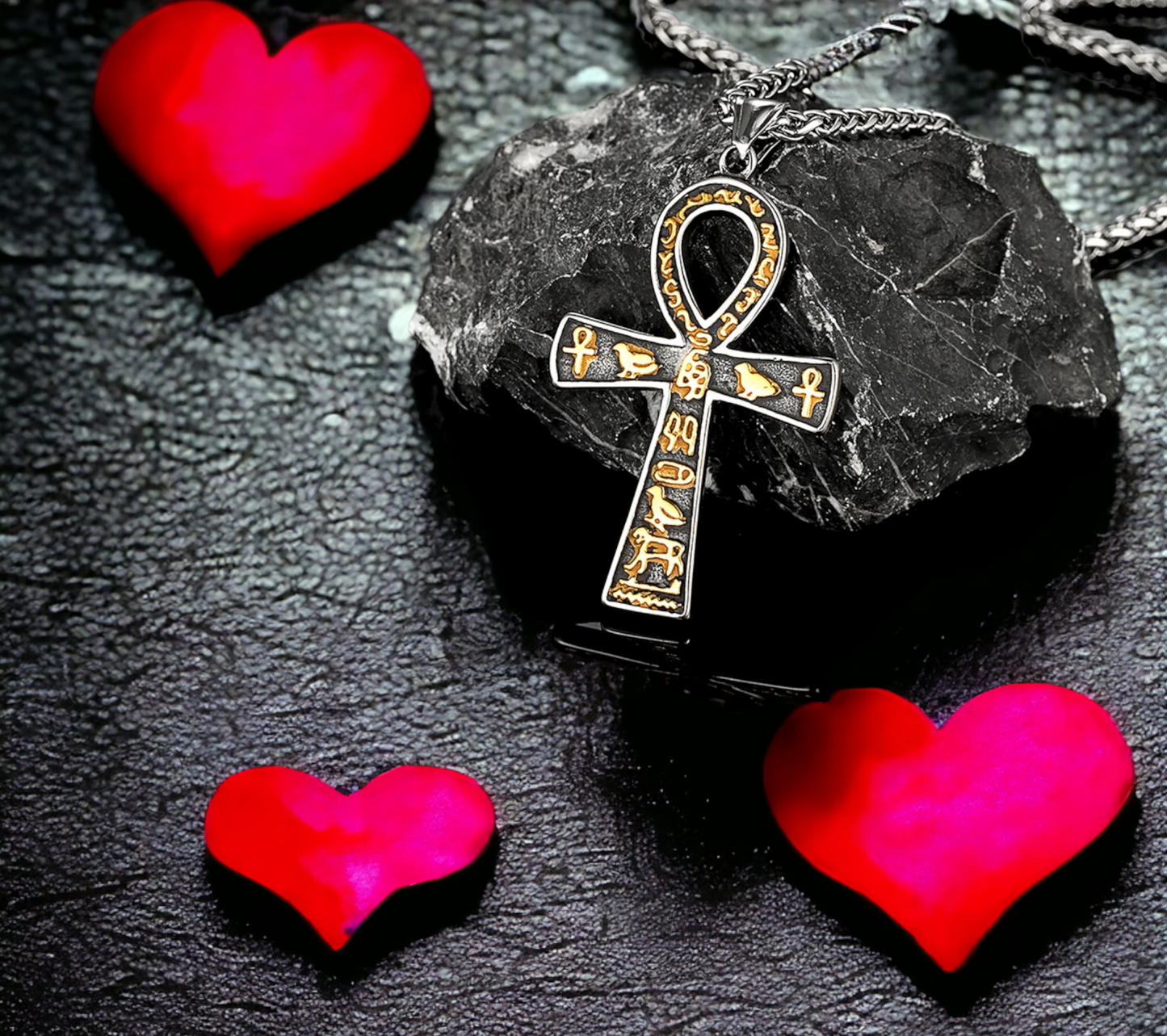 Collier Pendentif Croix Egyptienne Ankh Clé de Vie Amulette de Protection en Acier Inoxydable fait à la main Cadeau Original Idéal Cadeau