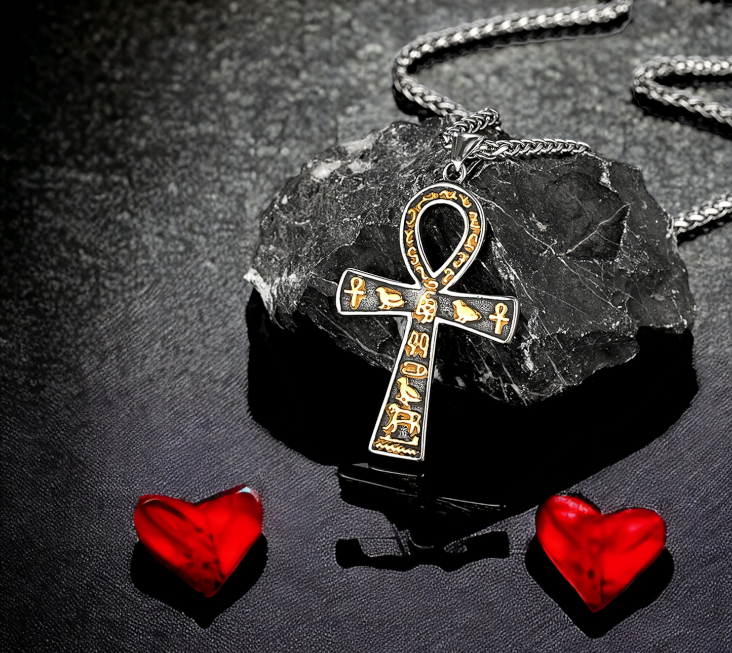 Collier Pendentif Croix Egyptienne Ankh Clé de Vie Amulette de Protection en Acier Inoxydable fait à la main Cadeau Original Idéal Cadeau