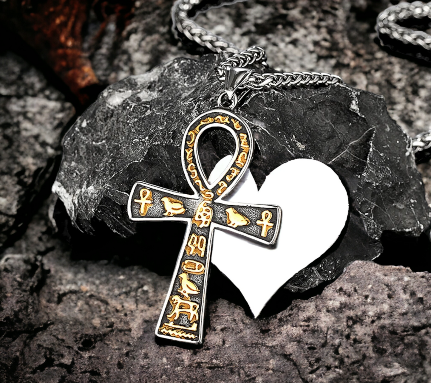 Collier Pendentif Croix Egyptienne Ankh Clé de Vie Amulette de Protection en Acier Inoxydable fait à la main Cadeau Original Idéal Cadeau