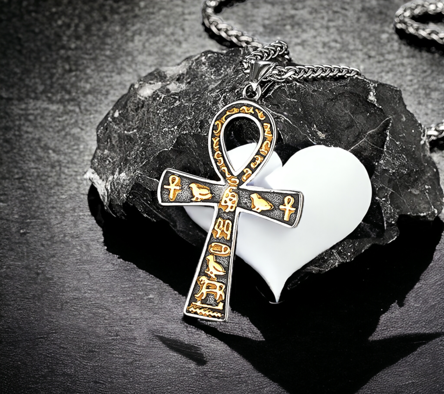 Collier Pendentif Croix Egyptienne Ankh Clé de Vie Amulette de Protection en Acier Inoxydable fait à la main Cadeau Original Idéal Cadeau
