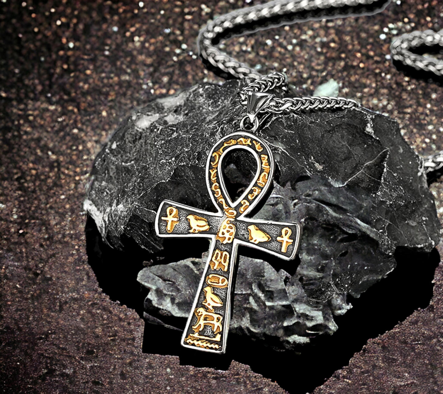 Collier Pendentif Croix Egyptienne Ankh Clé de Vie Amulette de Protection en Acier Inoxydable fait à la main Cadeau Original Idéal Cadeau