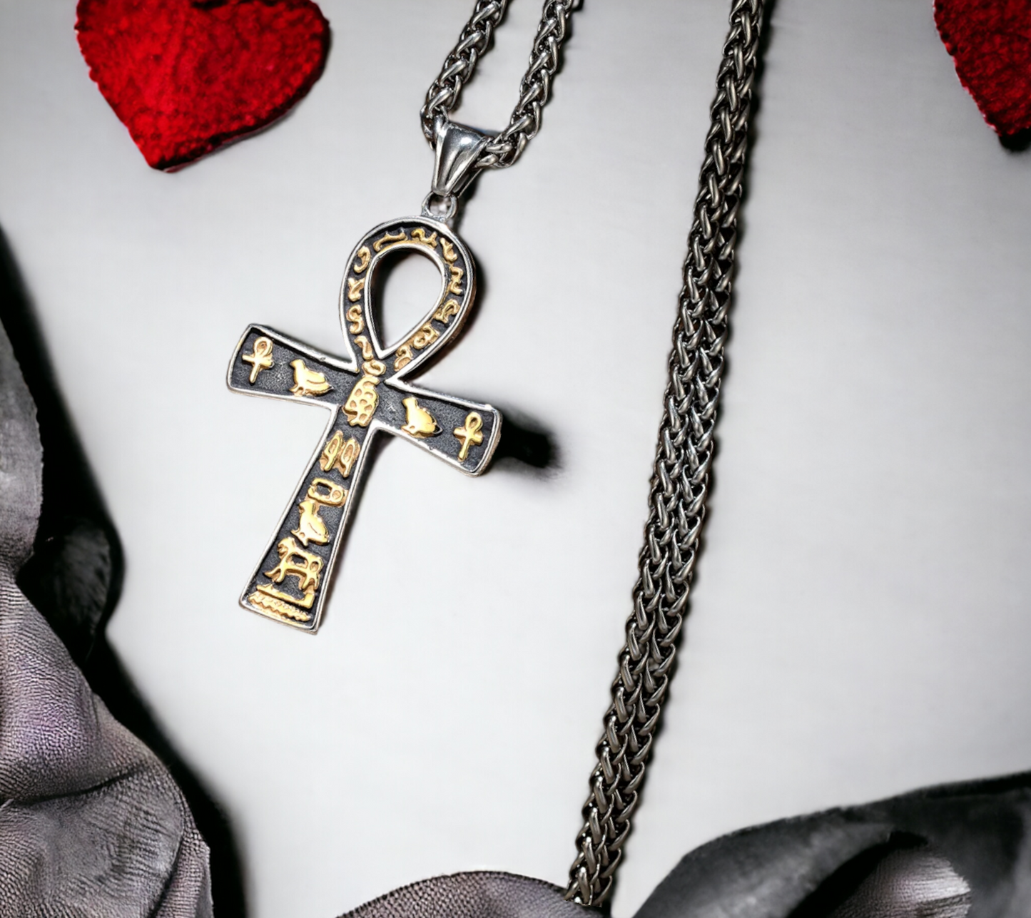 Collier Pendentif Croix Egyptienne Ankh Clé de Vie Amulette de Protection en Acier Inoxydable fait à la main Cadeau Original Idéal Cadeau