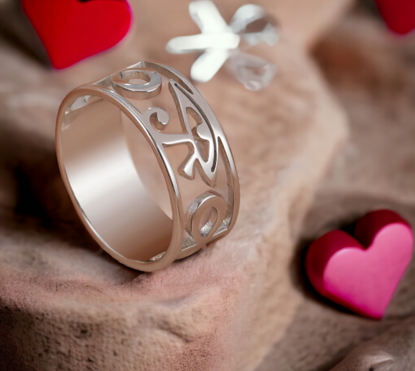 Bague Oeil d'Horus Amulette Egyptienne Couleur Argent en Acier Inoxydable fait à la main Cadeau Original Idéal Cadeau