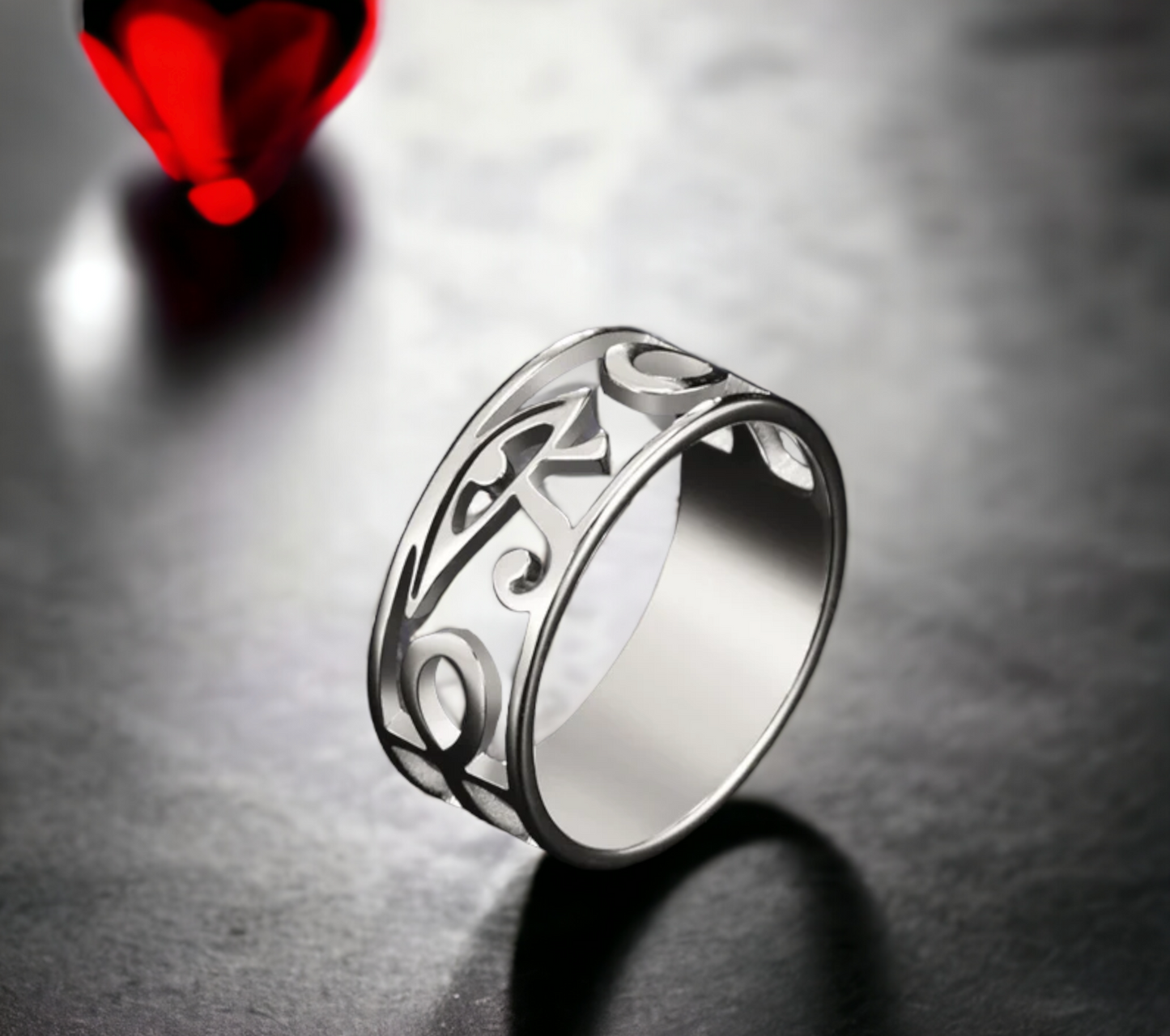 Bague Oeil d'Horus Amulette Egyptienne Couleur Argent en Acier Inoxydable fait à la main Cadeau Original Idéal Cadeau
