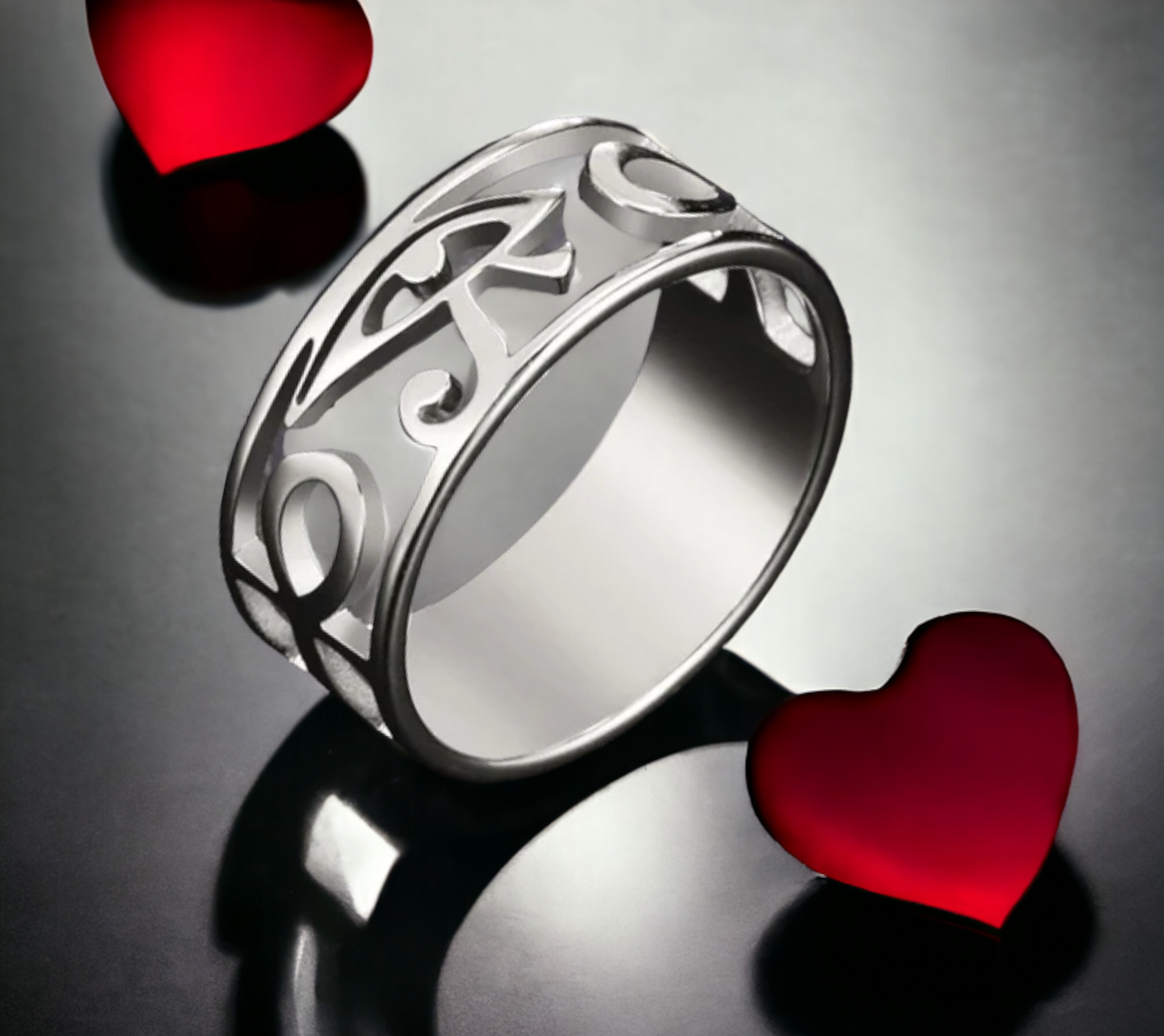 Bague Oeil d'Horus Amulette Egyptienne Couleur Argent en Acier Inoxydable fait à la main Cadeau Original Idéal Cadeau