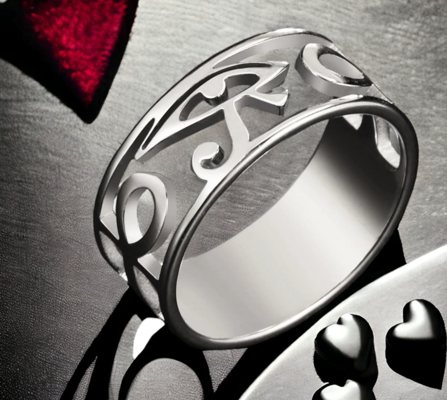 Bague Oeil d'Horus Amulette Egyptienne Couleur Argent en Acier Inoxydable fait à la main Cadeau Original Idéal Cadeau