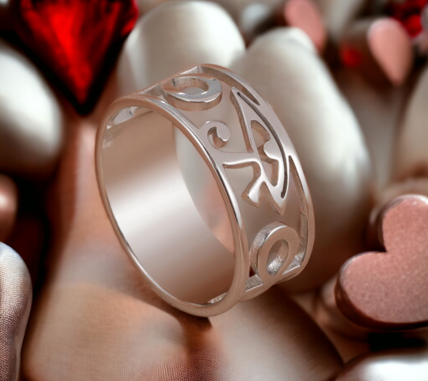 Bague Oeil d'Horus Amulette Egyptienne Couleur Argent en Acier Inoxydable fait à la main Cadeau Original Idéal Cadeau