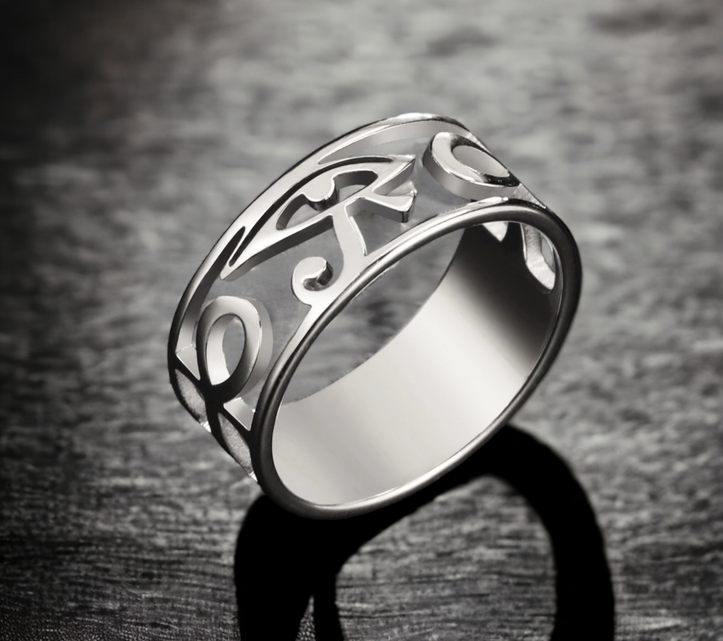 Bague Oeil d'Horus Amulette Egyptienne Couleur Argent en Acier Inoxydable fait à la main Cadeau Original Idéal Cadeau