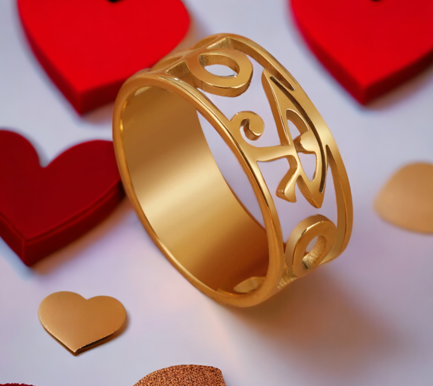 Bague Oeil d'Horus Amulette Egyptienne Couleur Or en Acier Inoxydable fait à la main Cadeau Original Idéal Cadeau