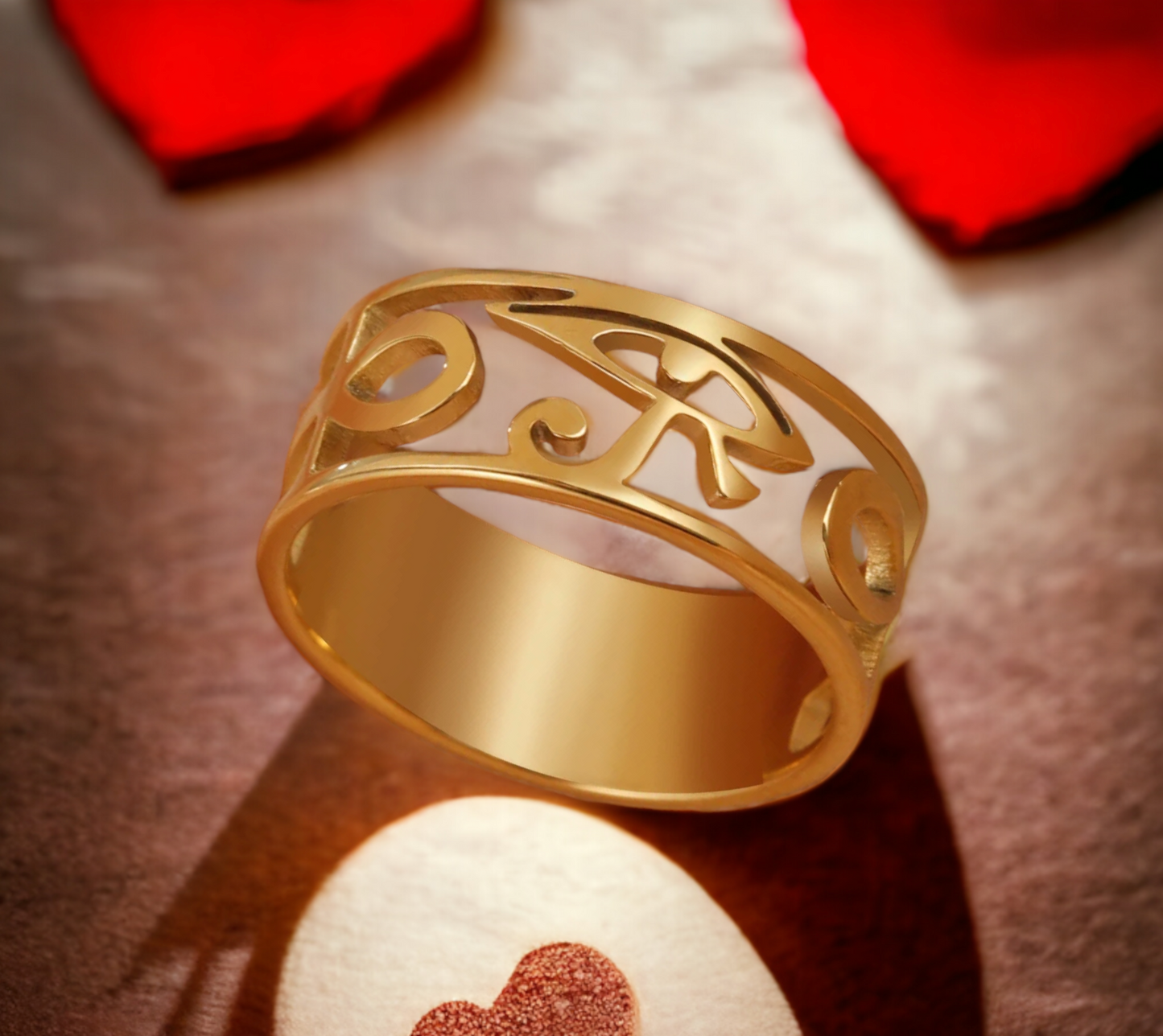Bague Oeil d'Horus Amulette Egyptienne Couleur Or en Acier Inoxydable fait à la main Cadeau Original Idéal Cadeau