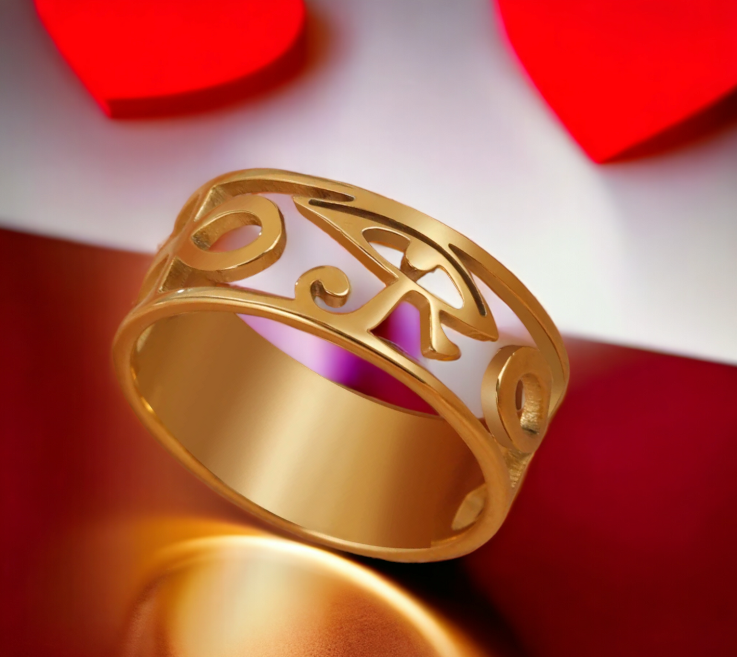 Bague Oeil d'Horus Amulette Egyptienne Couleur Or en Acier Inoxydable fait à la main Cadeau Original Idéal Cadeau