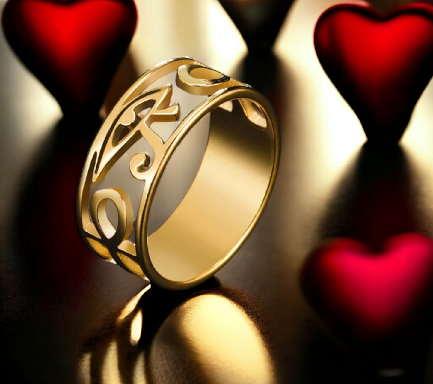 Bague Oeil d'Horus Amulette Egyptienne Couleur Or en Acier Inoxydable fait à la main Cadeau Original Idéal Cadeau