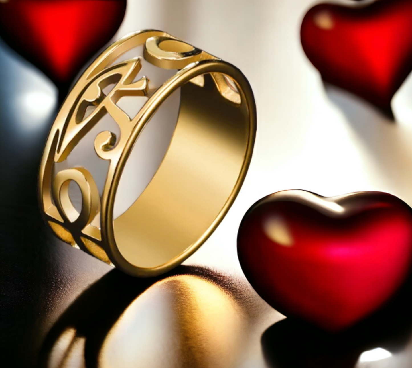 Bague Oeil d'Horus Amulette Egyptienne Couleur Or en Acier Inoxydable fait à la main Cadeau Original Idéal Cadeau