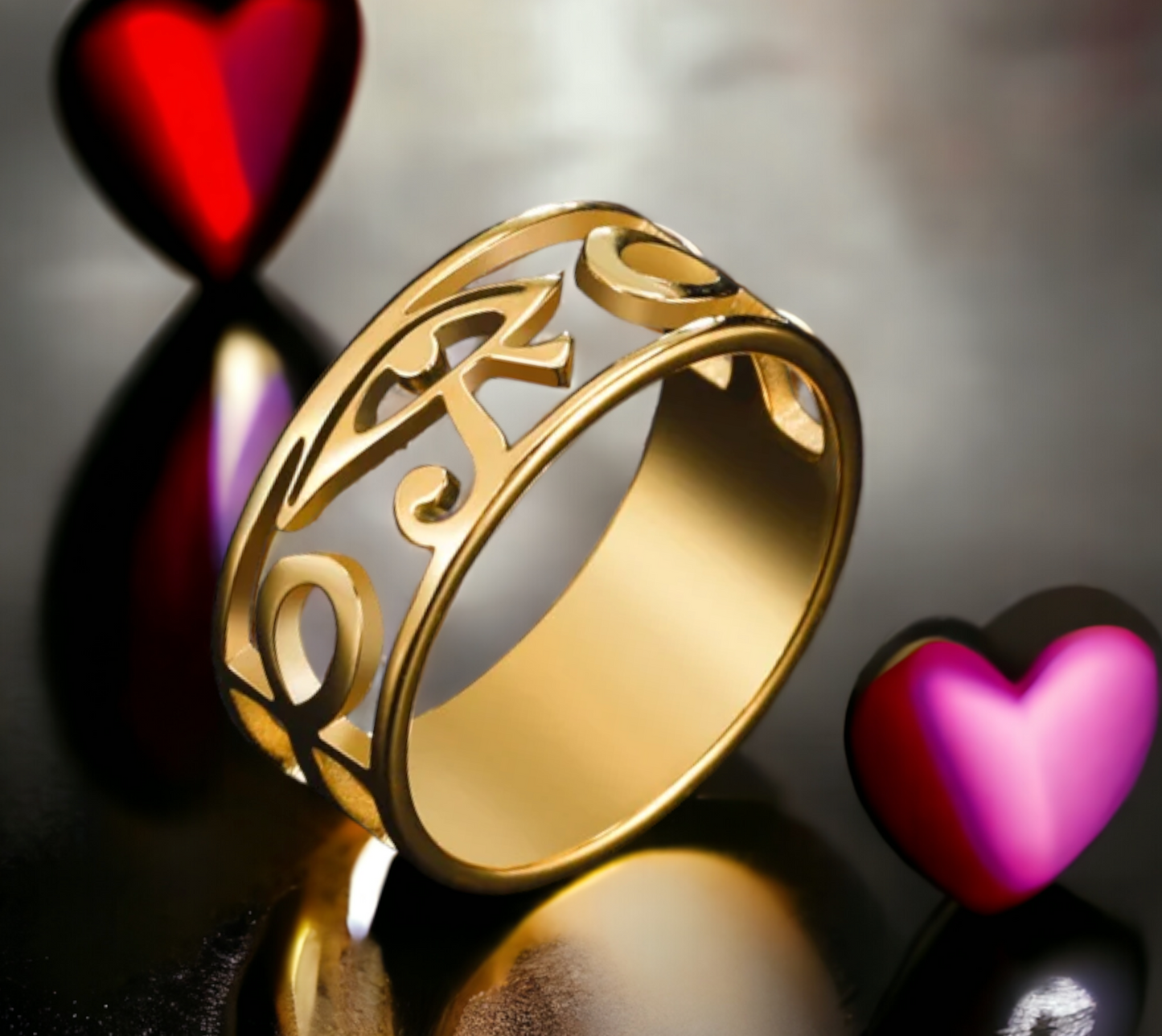 Bague Oeil d'Horus Amulette Egyptienne Couleur Or en Acier Inoxydable fait à la main Cadeau Original Idéal Cadeau