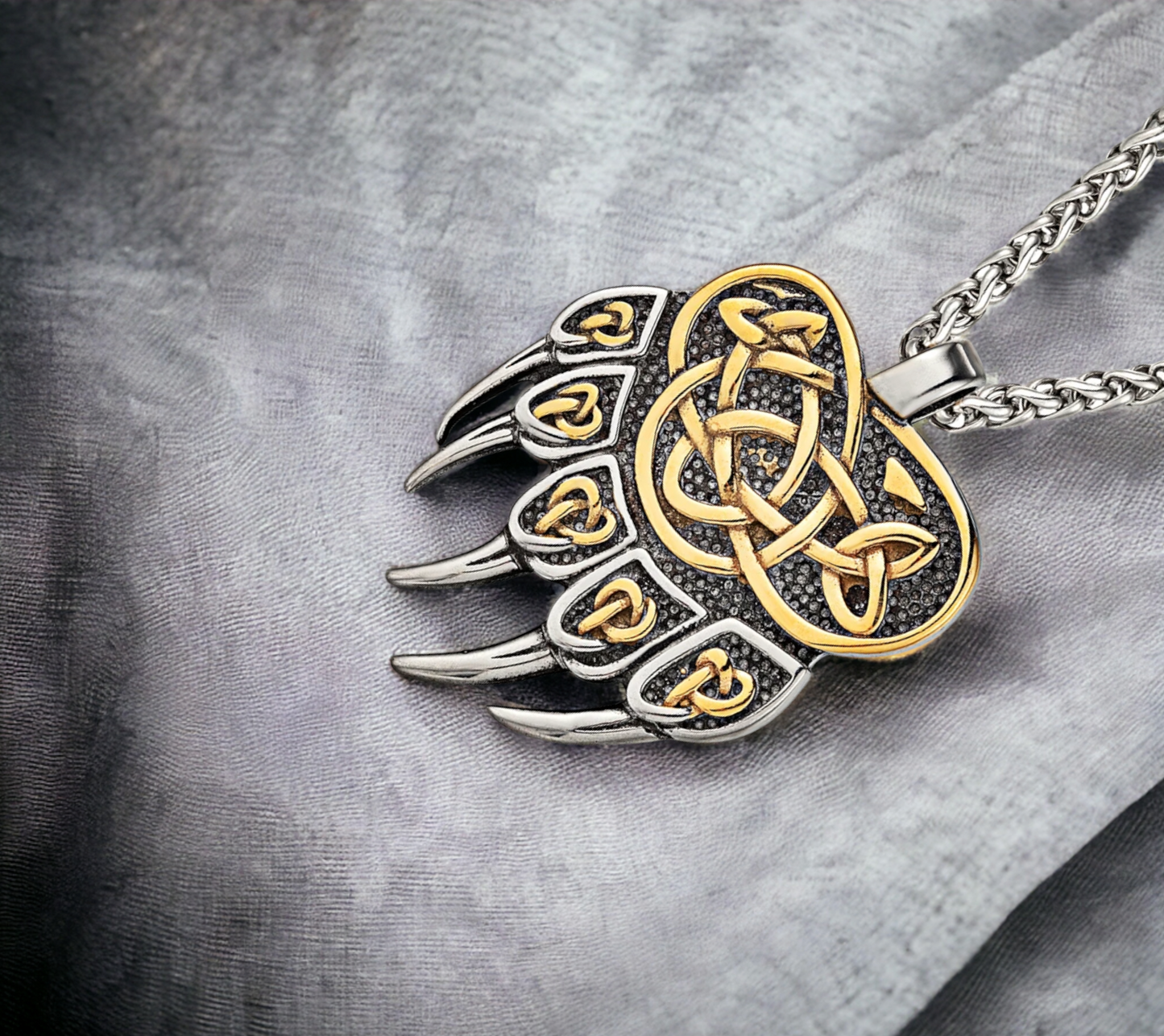 Collier pendentif Viking Berserker avec Patte d'Ours en Acier Inoxydable - Couleur Or et Arent
