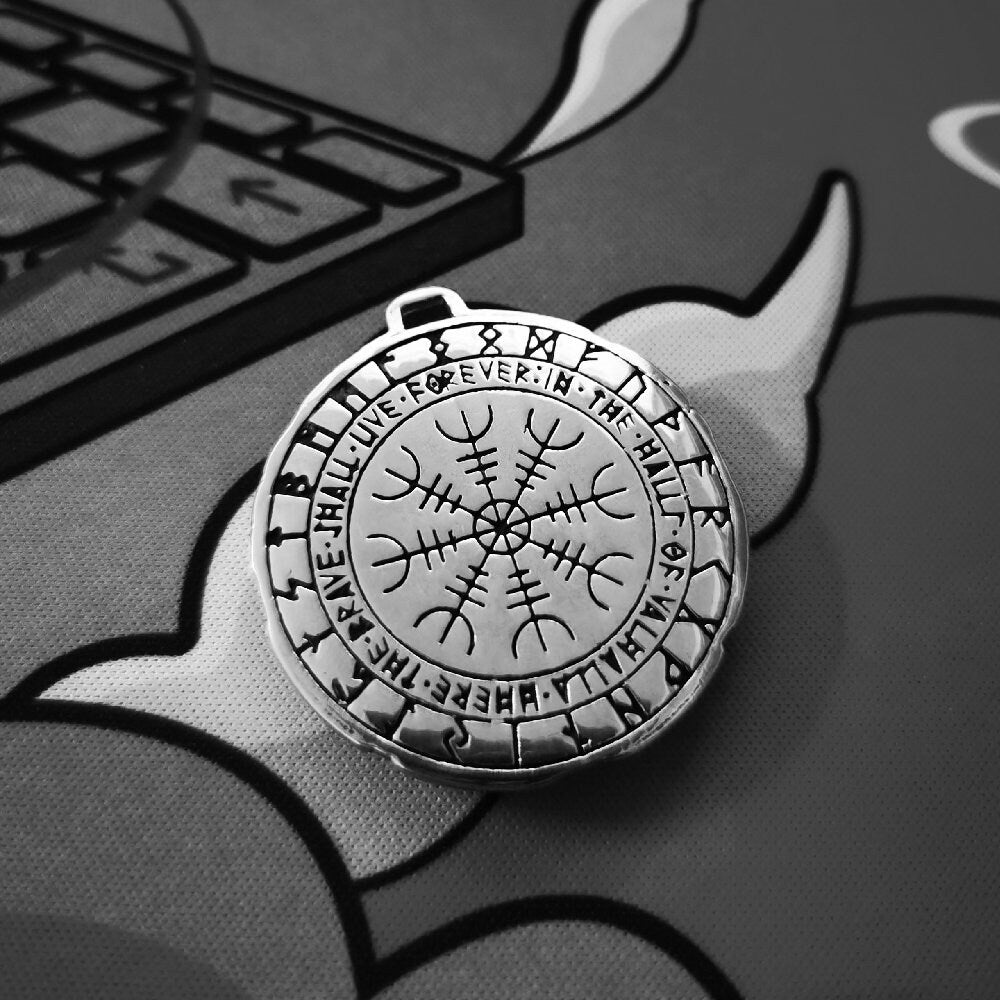Collier Viking Aegishjalmur en Acier Inoxydable Amulette de protection - Couleur Argent et Or