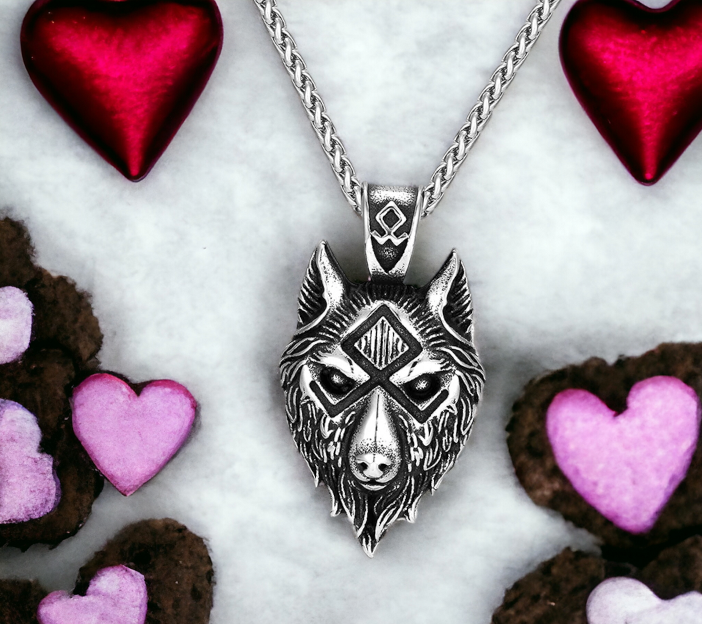 Collier Tête de Loup Nordique Celtique en Acier Inoxydable Idéal Cadeau Original