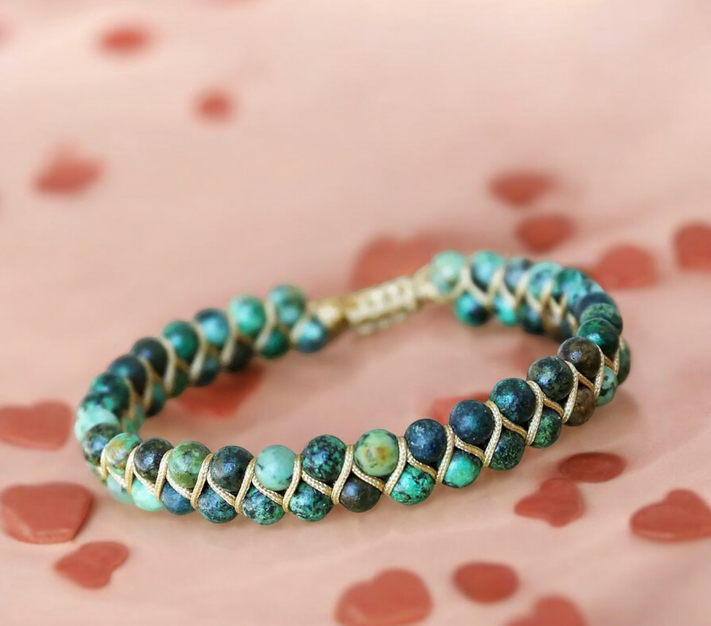 Bracelet Ajustable en pierre Naturelle Perles Turquoise Africaines, fait à la main Idéal Cadeau Original pour Femme