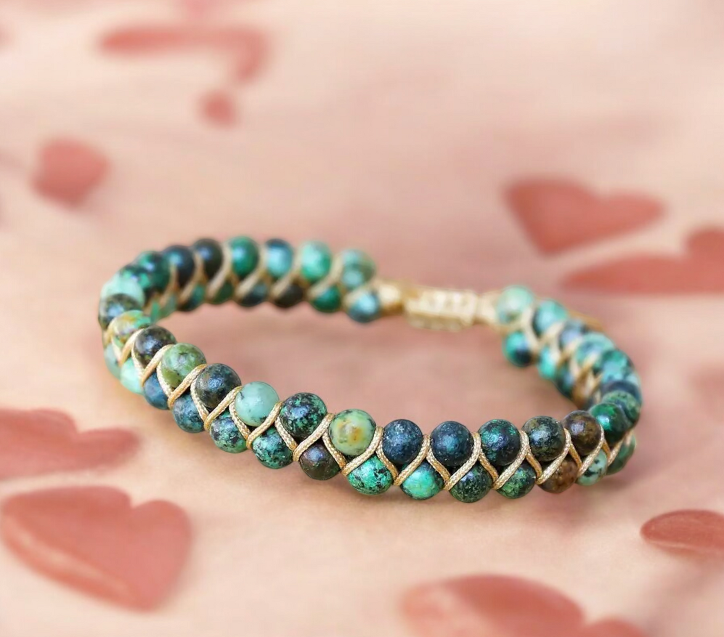 Bracelet Ajustable en pierre Naturelle Perles Turquoise Africaines, fait à la main Idéal Cadeau Original pour Femme