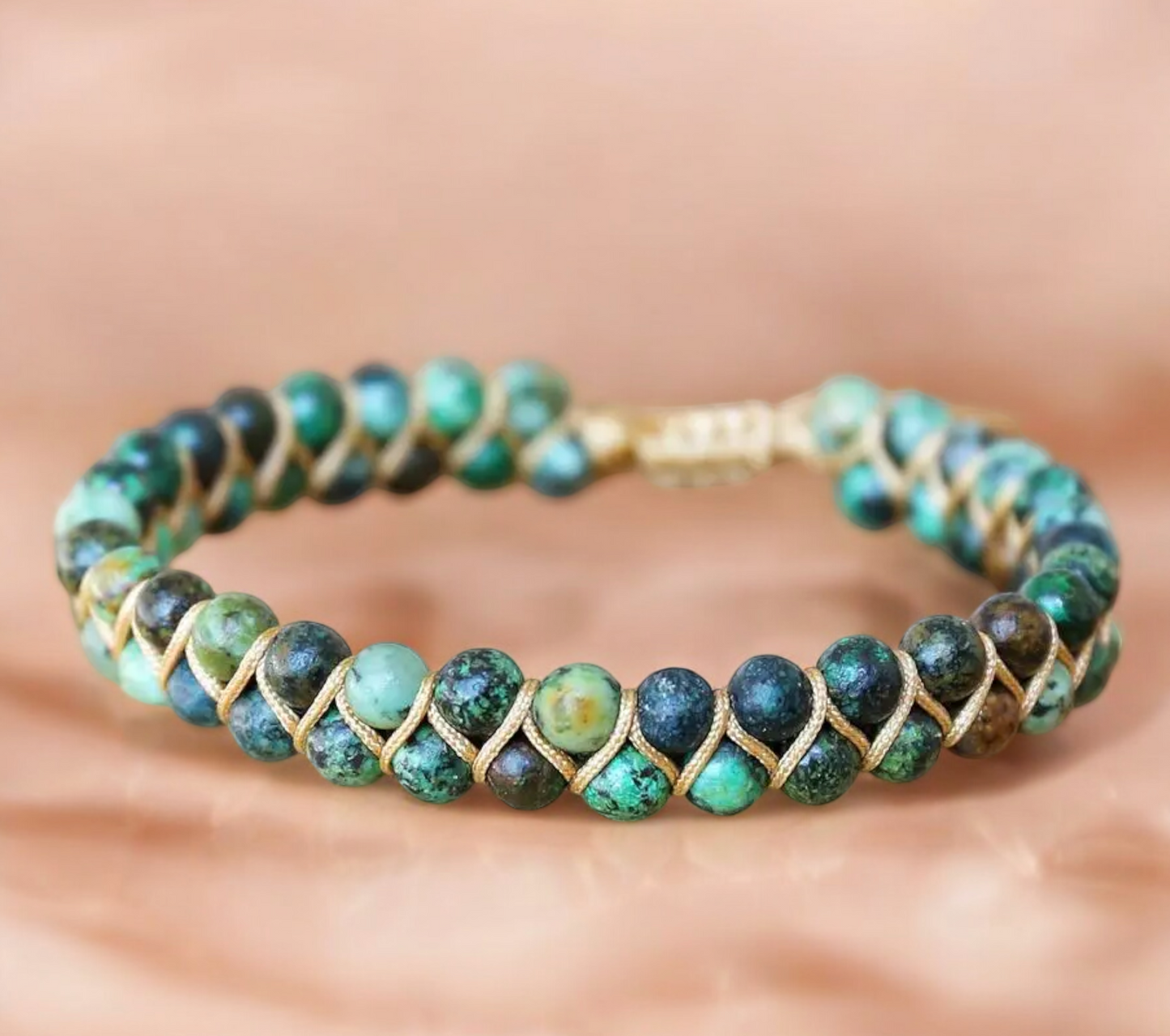 Bracelet Ajustable en pierre Naturelle Perles Turquoise Africaines, fait à la main Idéal Cadeau Original pour Femme