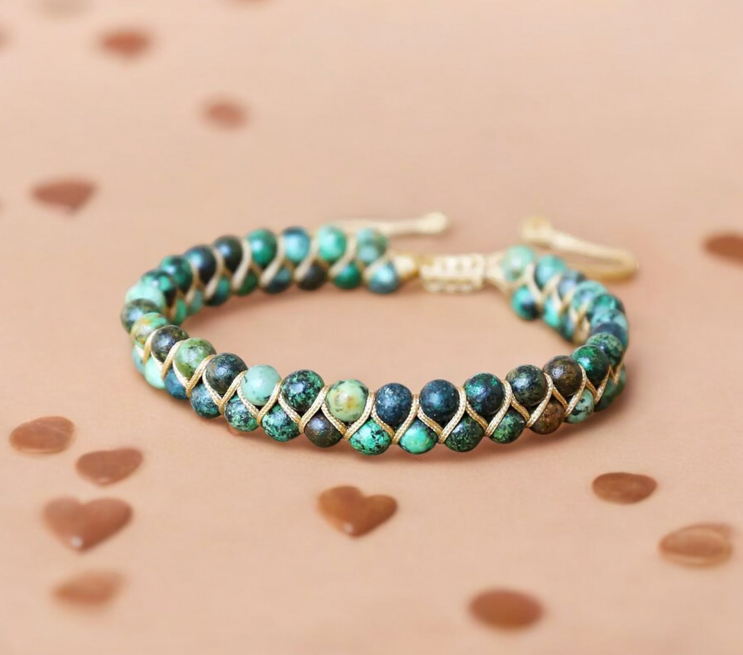 Bracelet Ajustable en pierre Naturelle Perles Turquoise Africaines, fait à la main Idéal Cadeau Original pour Femme