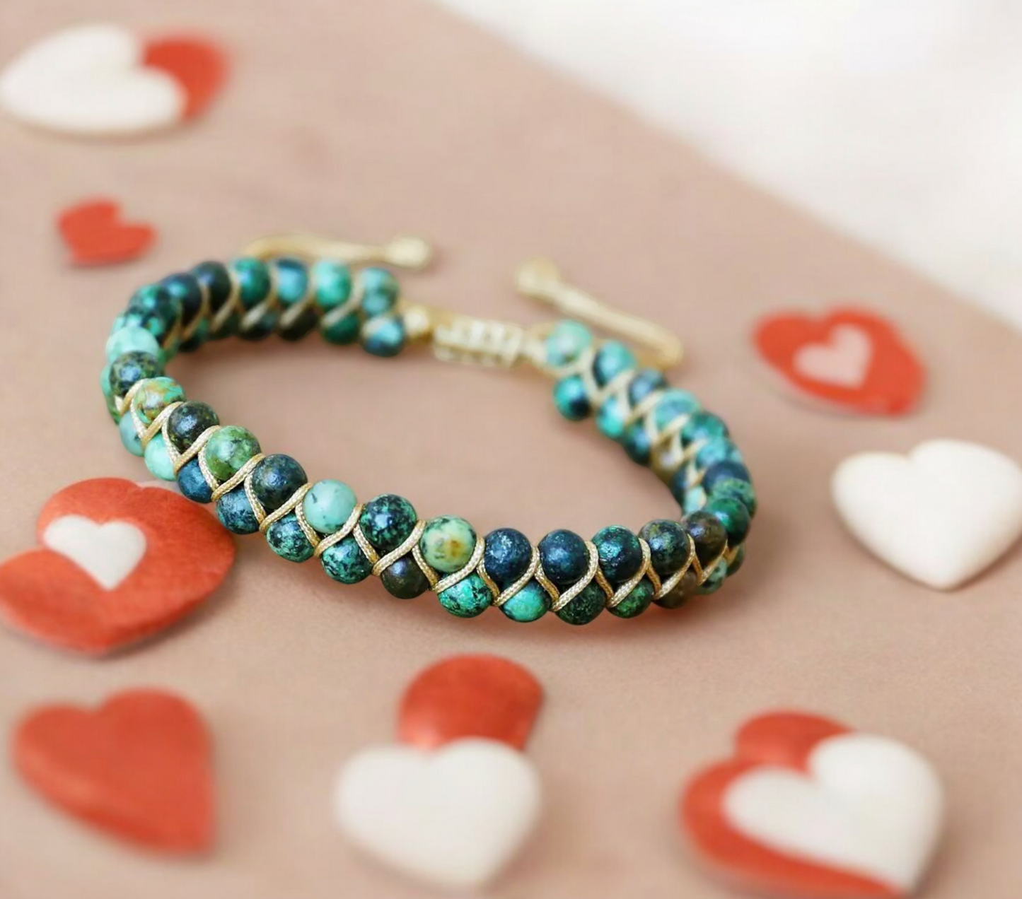 Bracelet Ajustable en pierre Naturelle Perles Turquoise Africaines, fait à la main Idéal Cadeau Original pour Femme