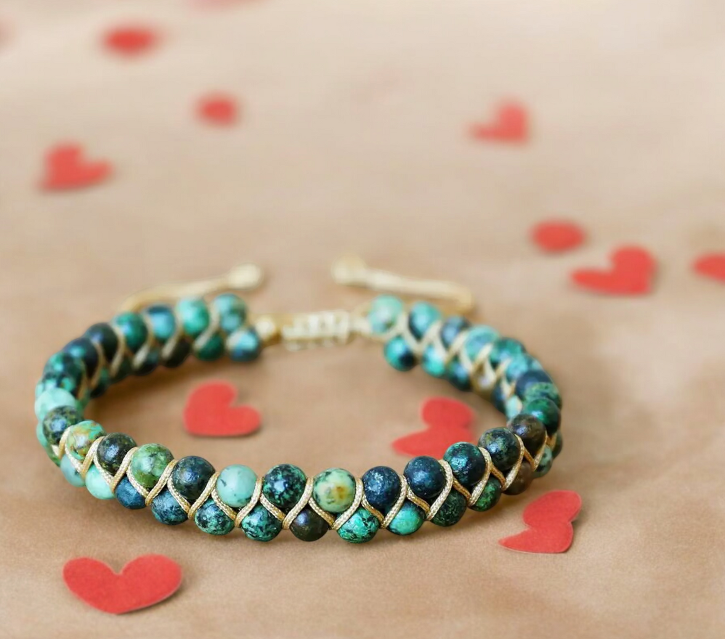 Bracelet Ajustable en pierre Naturelle Perles Turquoise Africaines, fait à la main Idéal Cadeau Original pour Femme