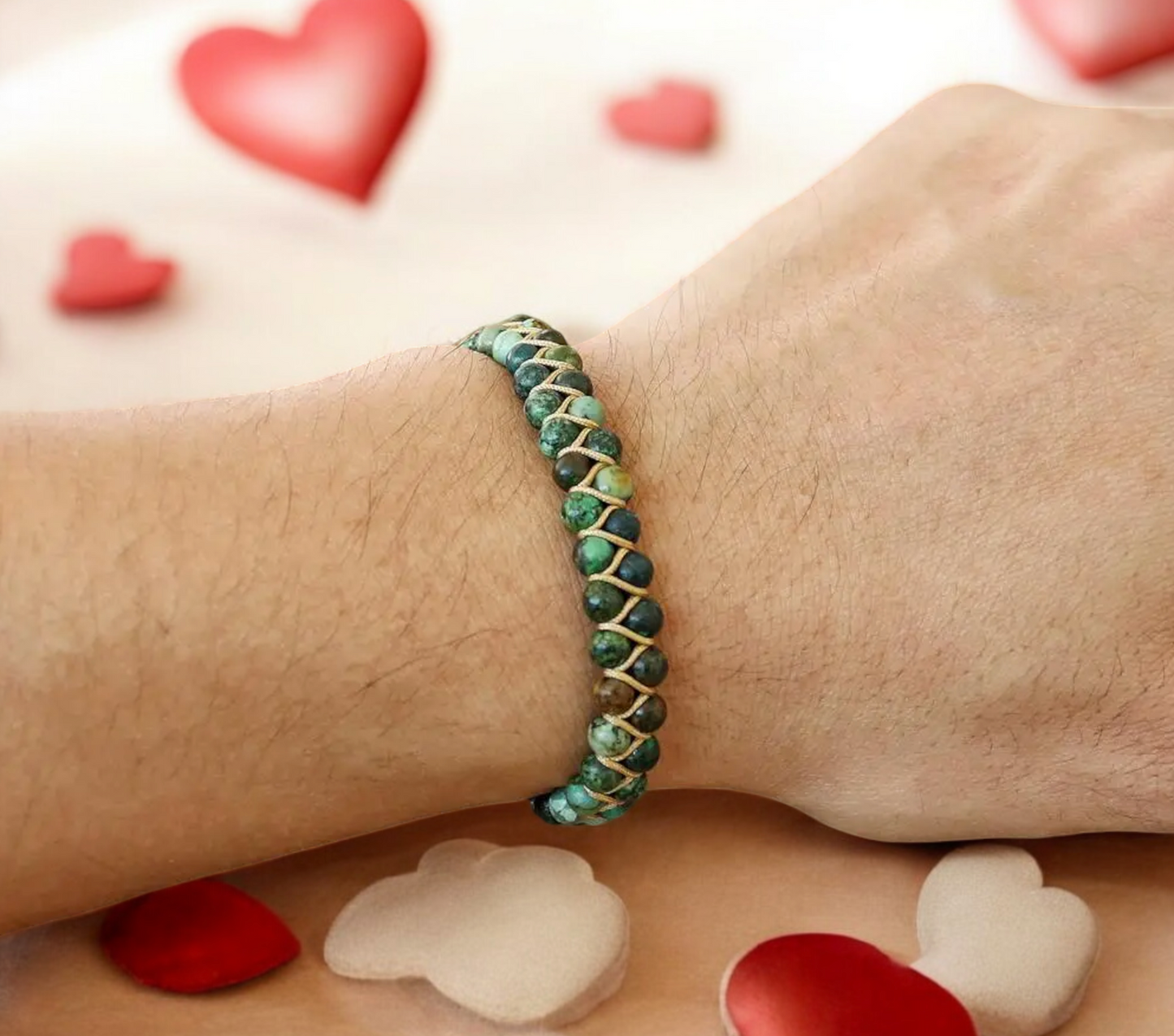 Bracelet Ajustable en pierre Naturelle Perles Turquoise Africaines, fait à la main Idéal Cadeau Original pour Femme