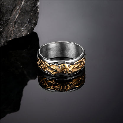 Bague Viking Jormungandr - Serpent Midgard en Acier Inoxydable - Couleur Or et Argent