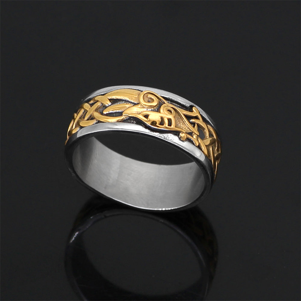 Bague Viking Jormungandr - Serpent Midgard en Acier Inoxydable - Couleur Or et Argent