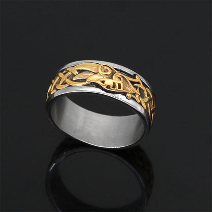 Bague Viking Jormungandr - Serpent Midgard en Acier Inoxydable - Couleur Or et Argent