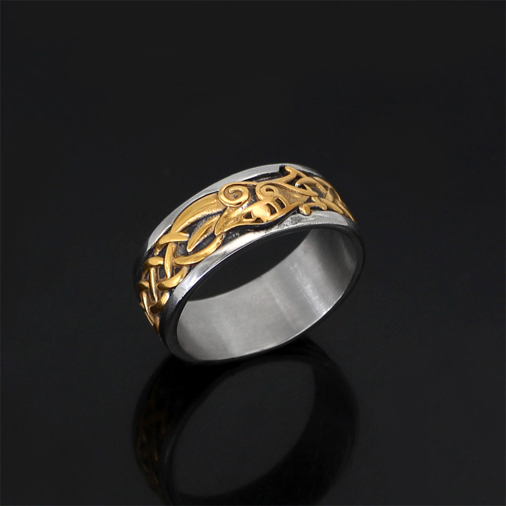 Bague Viking Jormungandr - Serpent Midgard en Acier Inoxydable - Couleur Or et Argent