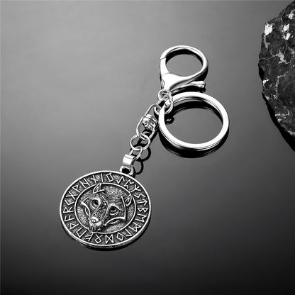 Porte-clés pendentif Viking Tête de Loup Fenrir Keychain Runes Viking Idéal Cadeau Original Amulette Viking - Accessoire Sac