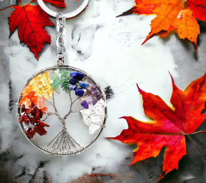 Porte-clés pendentif Arbre de Vie Tree of Life Viking Celtique Pierres de Guérison Accessoire Sac, fait à la main Idéal Cadeau original