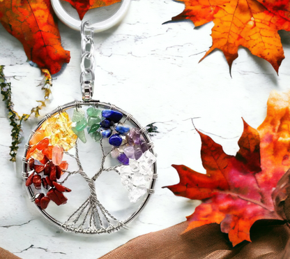 Porte-clés pendentif Arbre de Vie Tree of Life Viking Celtique Pierres de Guérison Accessoire Sac, fait à la main Idéal Cadeau original