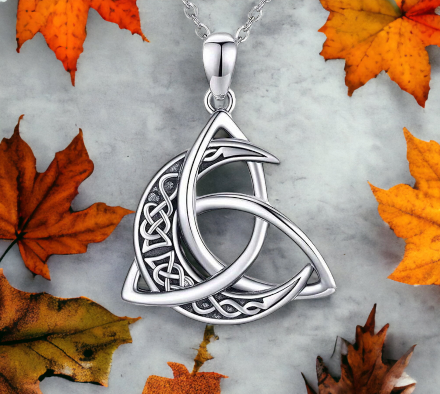 Collier Lune Celtique et Triquetra Talisman de Protection Cadeau de Sorcellerie Païenne Wicca Bijoux Wicca fait à la main Idéal Cadeau