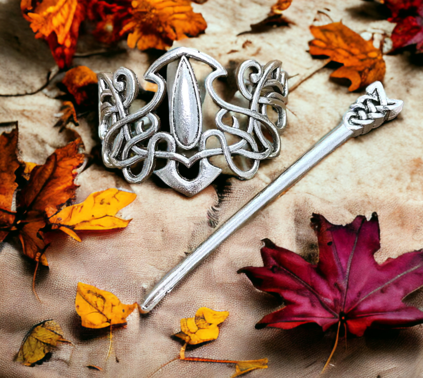 Barrette, Broche à Cheveux Viking en Métal de Style Nordique Celtique Couleur Argent Antique fait à la Main Idéal Cadeau