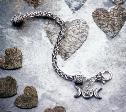 Bracelet Celtique Triple Lune Wicca de Sorcière Talisman de Protection Amulette Magique Bijoux Wicca fait à la main Idéal Cadeau