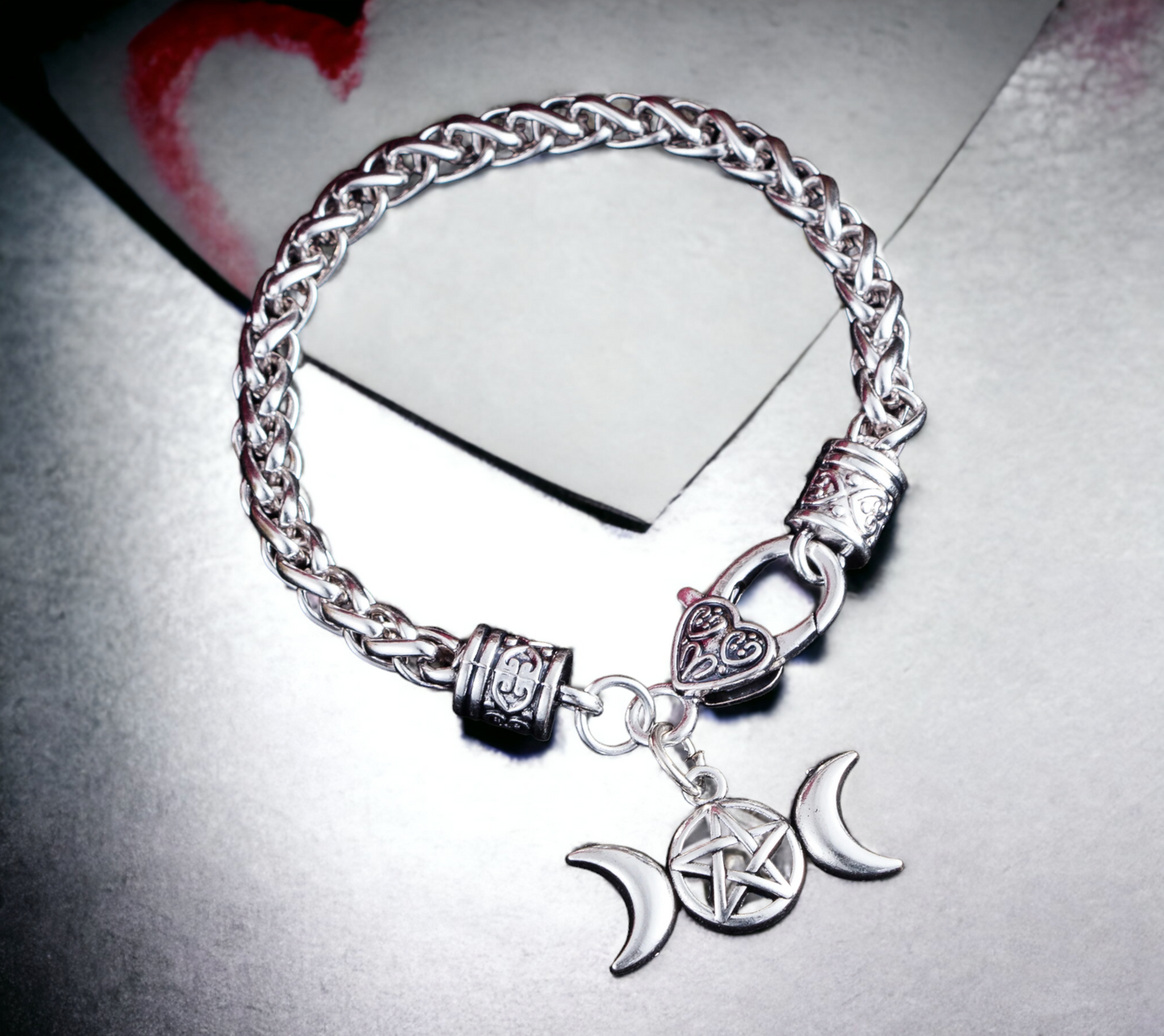Bracelet Celtique Triple Lune Wicca de Sorcière Talisman de Protection Amulette Magique Bijoux Wicca fait à la main Idéal Cadeau